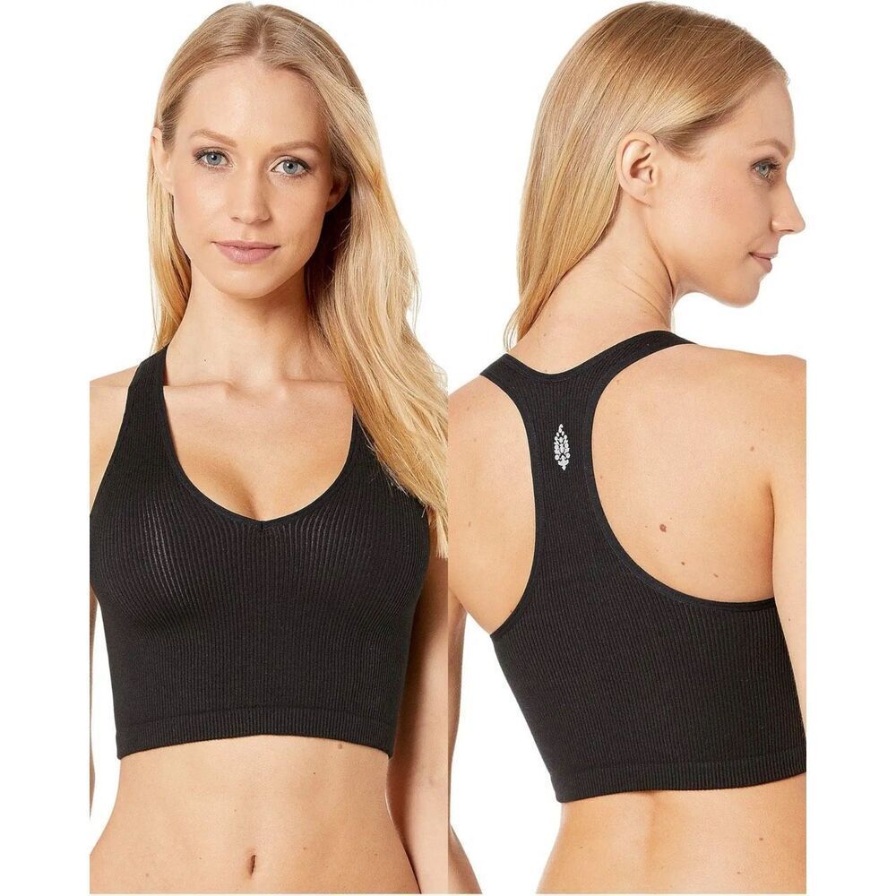#813. Free People Movement NWT Black Free Throw V-Neck Crop Tank Top
